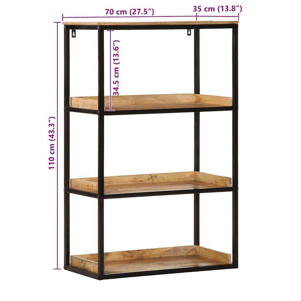 vidaXL Boekenplank 70x35x110 cm Massief Hout Ruig Mango