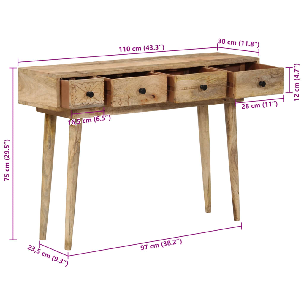 vidaXL Wandtafel 110x30x75 cm massief mangohout