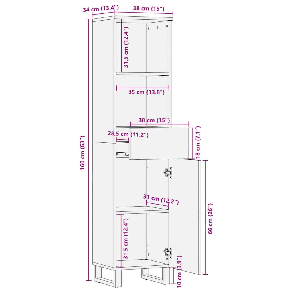 vidaXL Dressoir 38x34x160 cm massief acaciahout