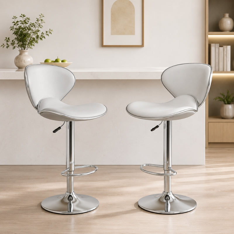 Aashly Barkruk Set van 2 – Verstelbare Kunstleren Barstoelen met Rugleuning & Voetensteun – Moderne Keukenkrukken voor Keukeneiland en Bar