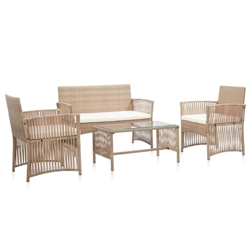 4-delige loungeset met gepoedercoat stalen frame voor buiten gebruik - Beige - Tuinsets