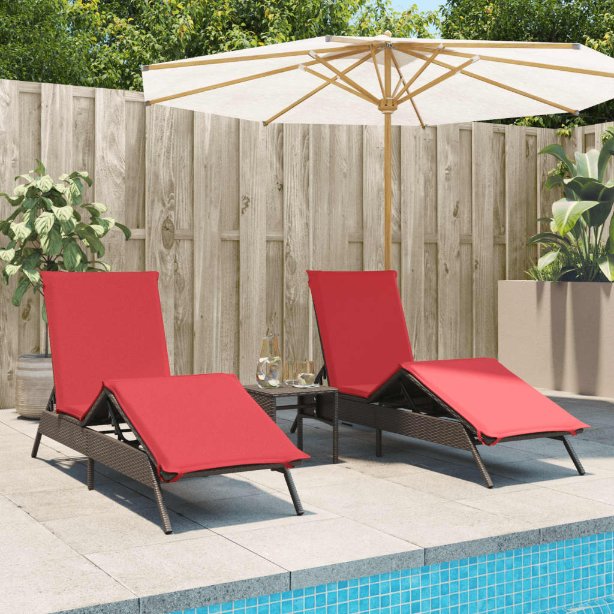 vidaXL Ligbedden 2 st met tafel poly rattan grijs (alleen VS) - Aashly