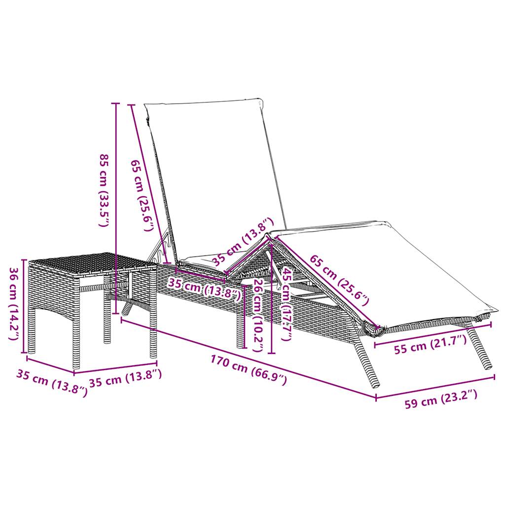 vidaXL Ligbedden 2 st met tafel poly rattan grijs (alleen VS) - Aashly