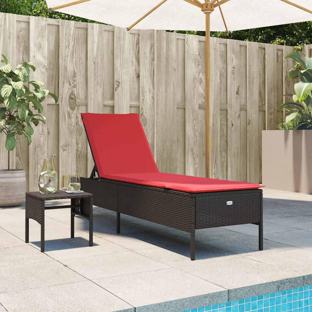 vidaXL Ligstoel met tafel en kussen, grijs polyrotan