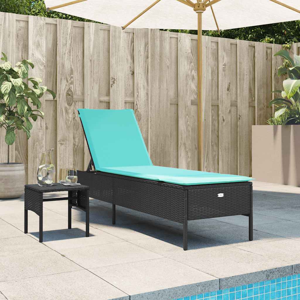 vidaXL Ligstoel met tafel en kussen, grijs polyrotan