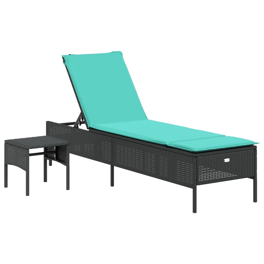 vidaXL Ligstoel met tafel en kussen, grijs polyrotan