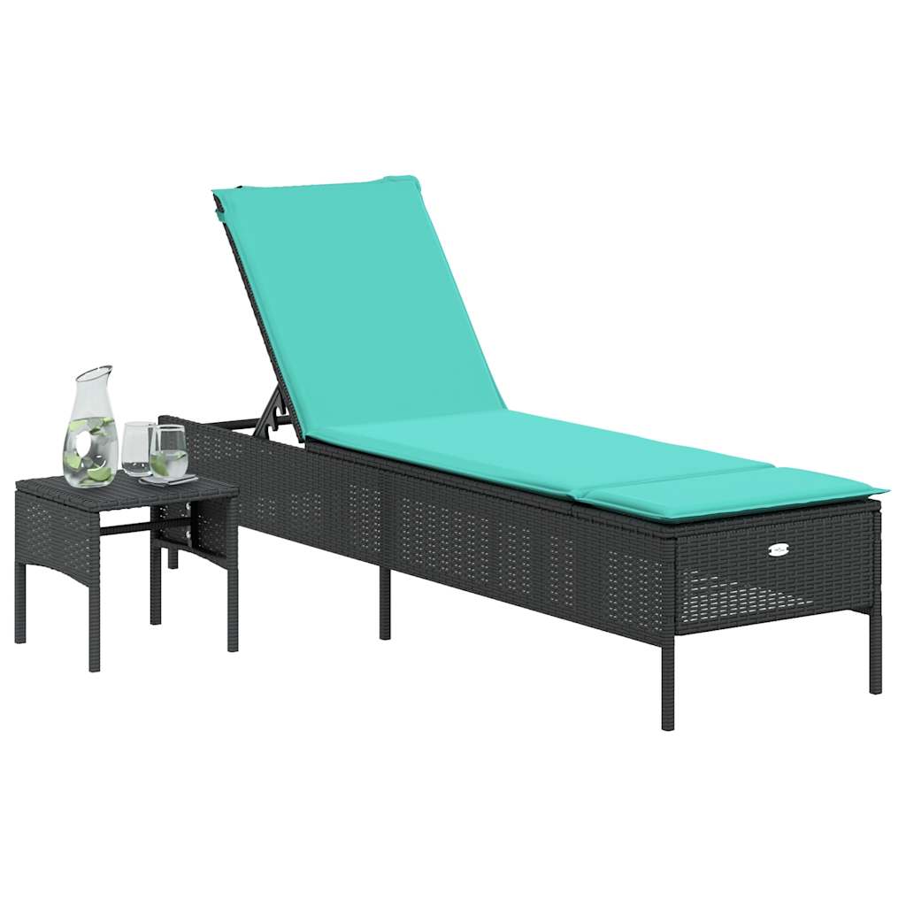 vidaXL Ligstoel met tafel en kussen, grijs polyrotan