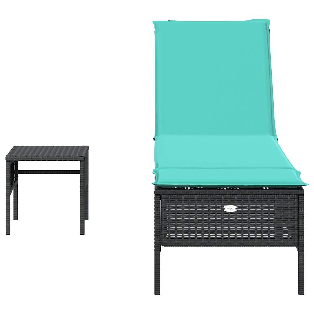 vidaXL Ligstoel met tafel en kussen, grijs polyrotan