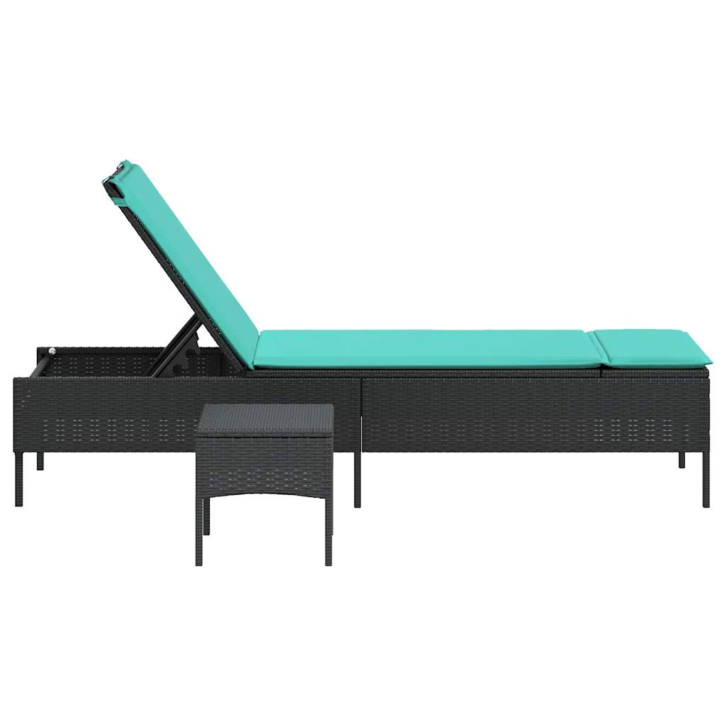 vidaXL Ligstoel met tafel en kussen, grijs polyrotan