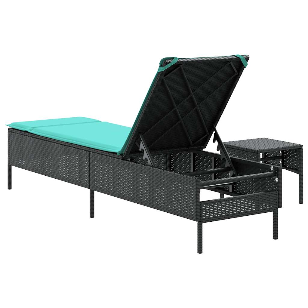 vidaXL Ligstoel met tafel en kussen, grijs polyrotan