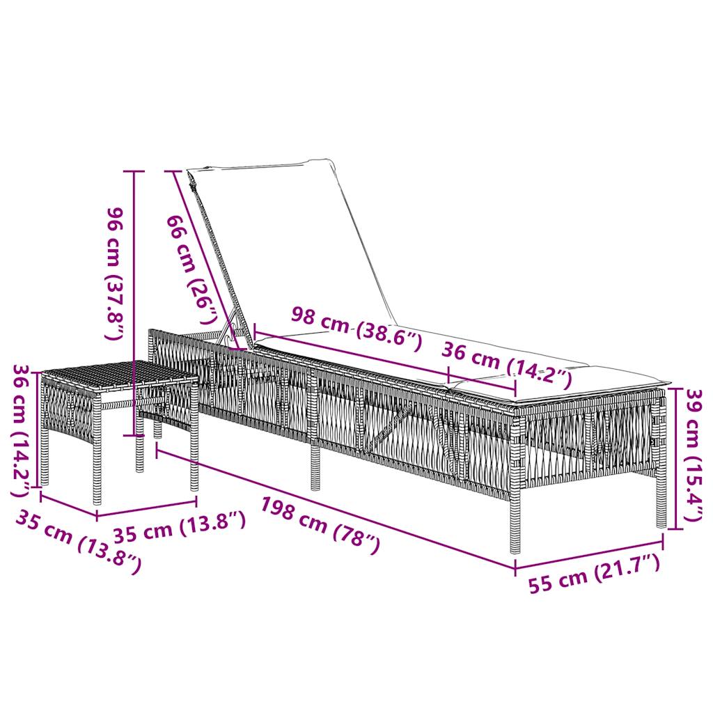 vidaXL Ligstoelen 2 stuks met tafel Grijs Poly Rotan
