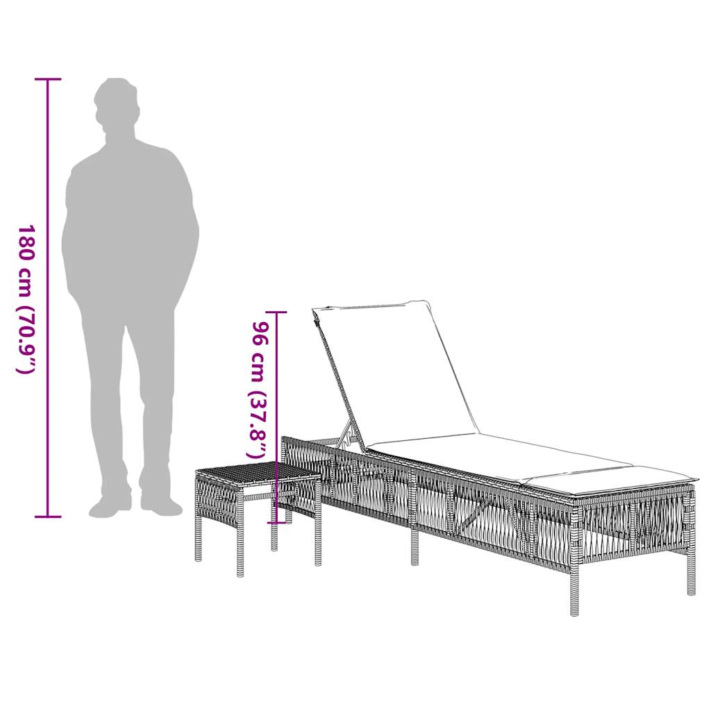 vidaXL Ligstoelen 2 stuks met tafel Grijs Poly Rotan