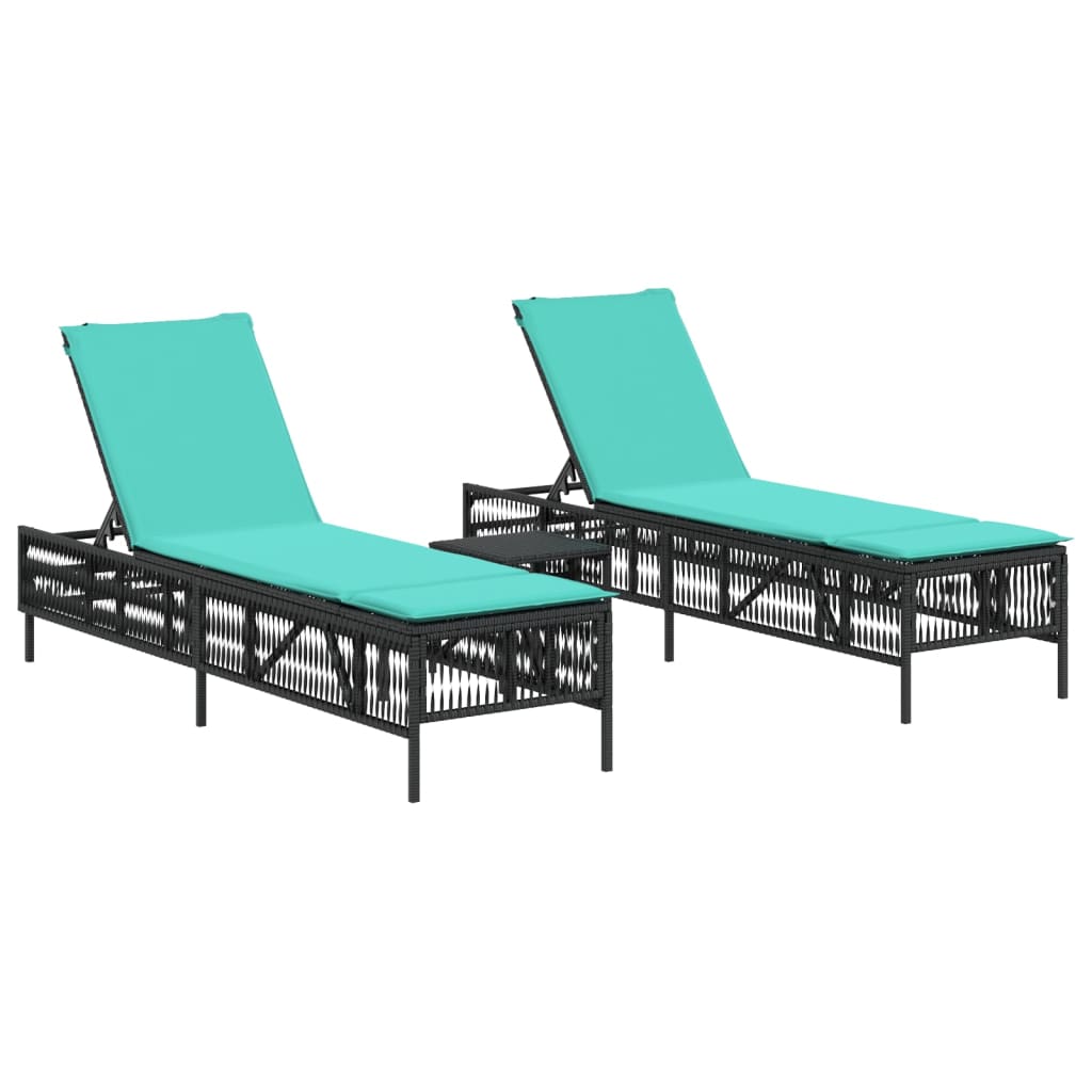 vidaXL Ligstoelen 2 stuks met tafel Grijs Poly Rotan
