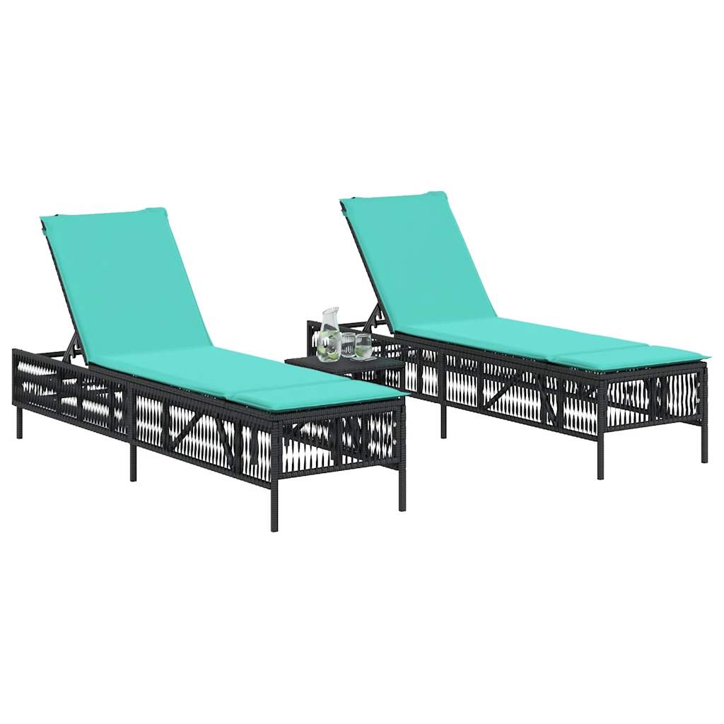 vidaXL Ligstoelen 2 stuks met tafel Grijs Poly Rotan