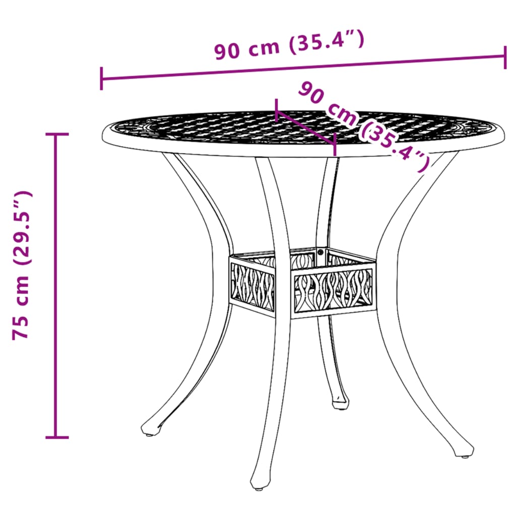 vidaXL Tuintafel Ø 90x75 cm gietaluminium bronskleurig