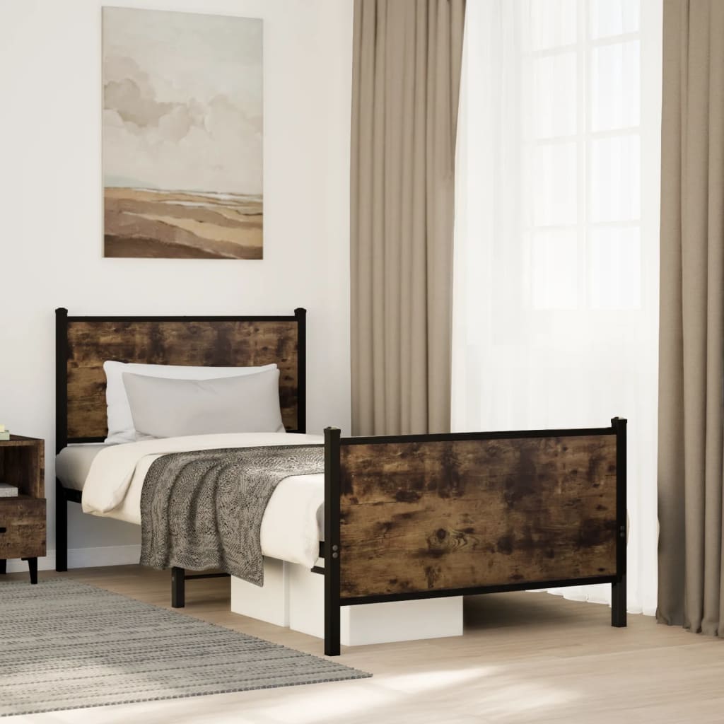 vidaXL Bedframe zonder matras metaal gerookt eikenkleurig 120x200 cm