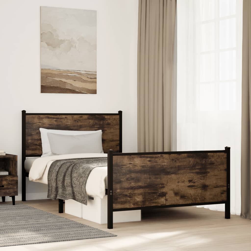 vidaXL Bedframe zonder matras metaal gerookt eikenkleurig 120x200 cm