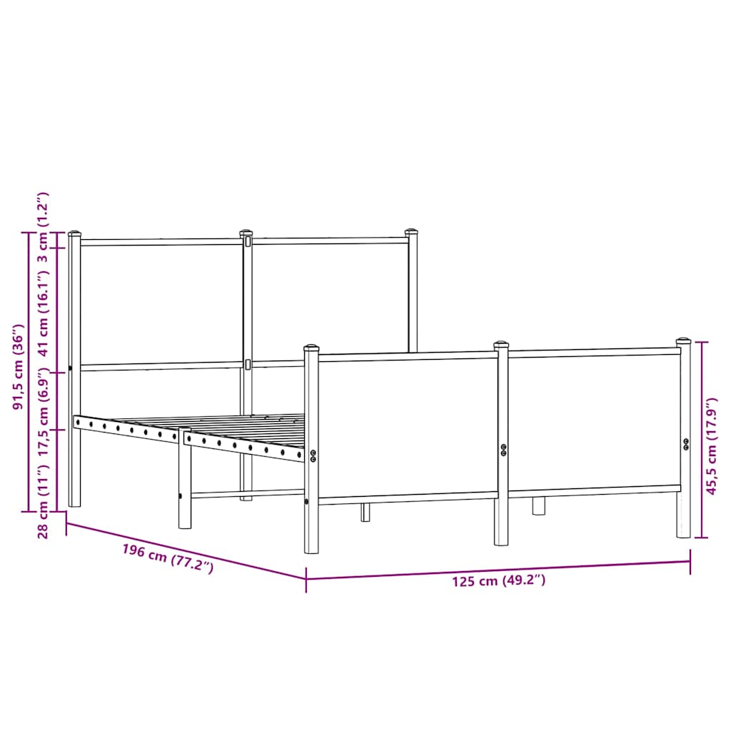 vidaXL Bedframe zonder matras metaal gerookt eikenkleurig 120x200 cm