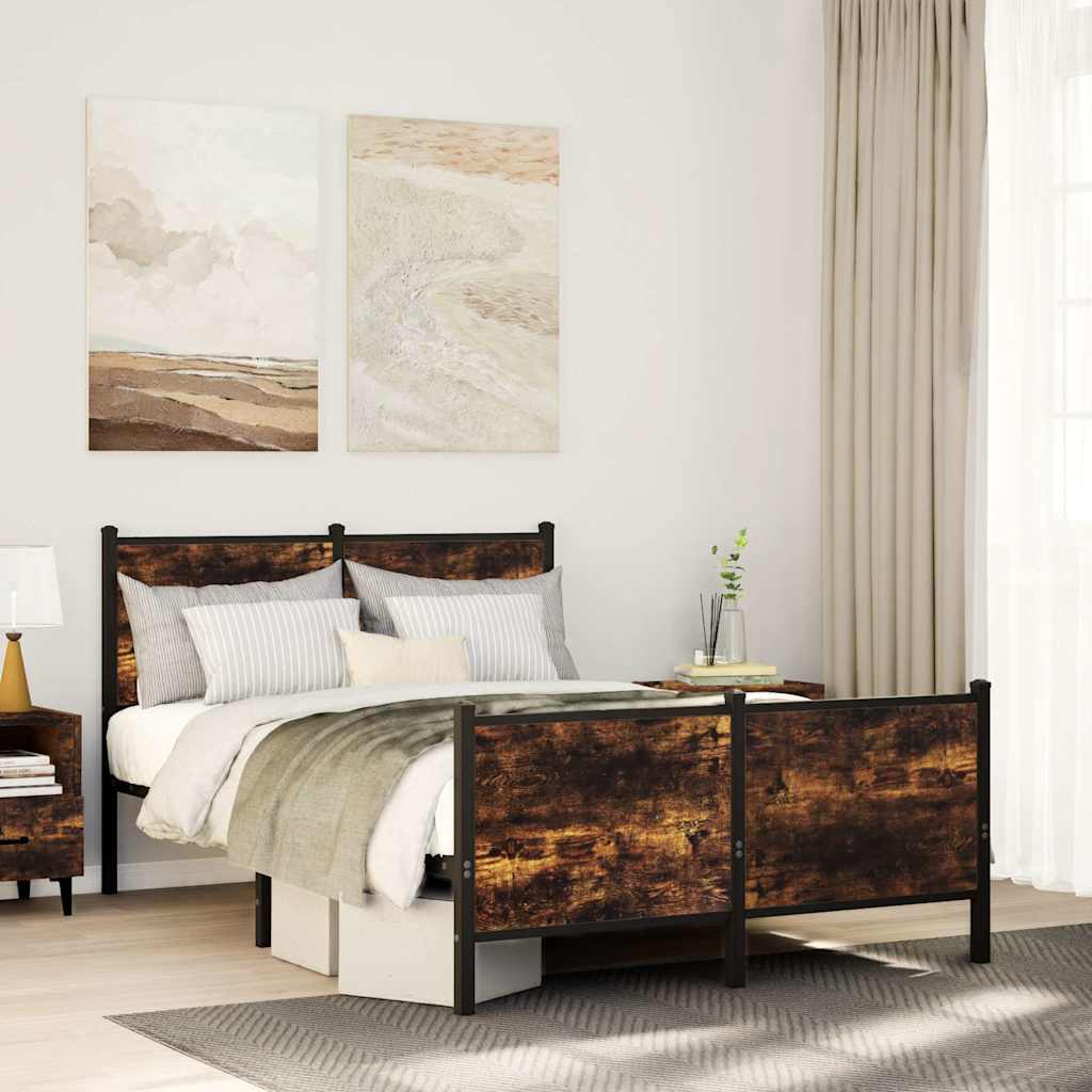 vidaXL Bedframe zonder matras metaal gerookt eikenkleurig 120x200 cm