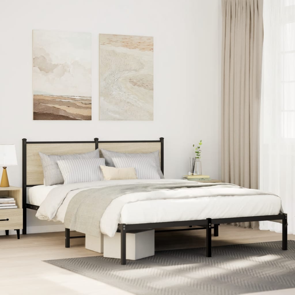 vidaXL Bedframe zonder matras metaal gerookt eikenkleurig 120x200 cm
