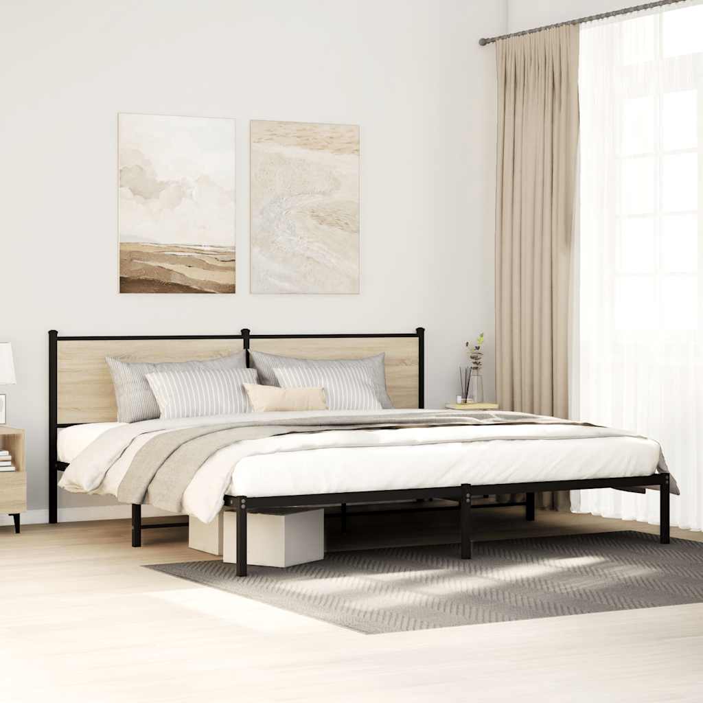 vidaXL Bedframe zonder matras metaal gerookt eikenkleurig 120x200 cm