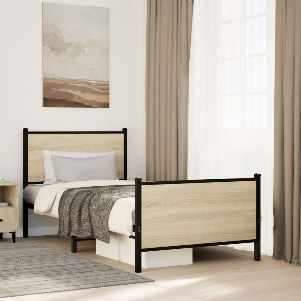 vidaXL Bedframe zonder matras metaal gerookt eikenkleurig 120x200 cm