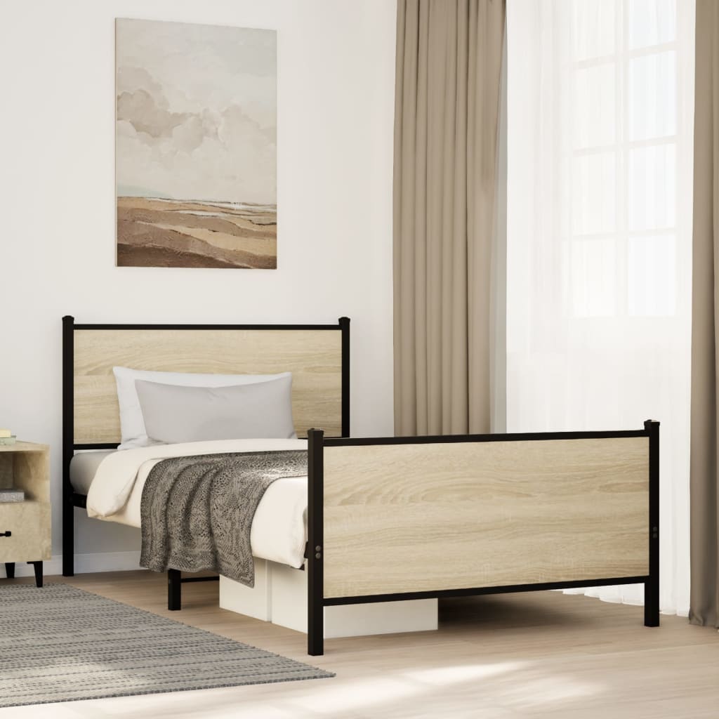 vidaXL Bedframe zonder matras metaal gerookt eikenkleurig 120x200 cm