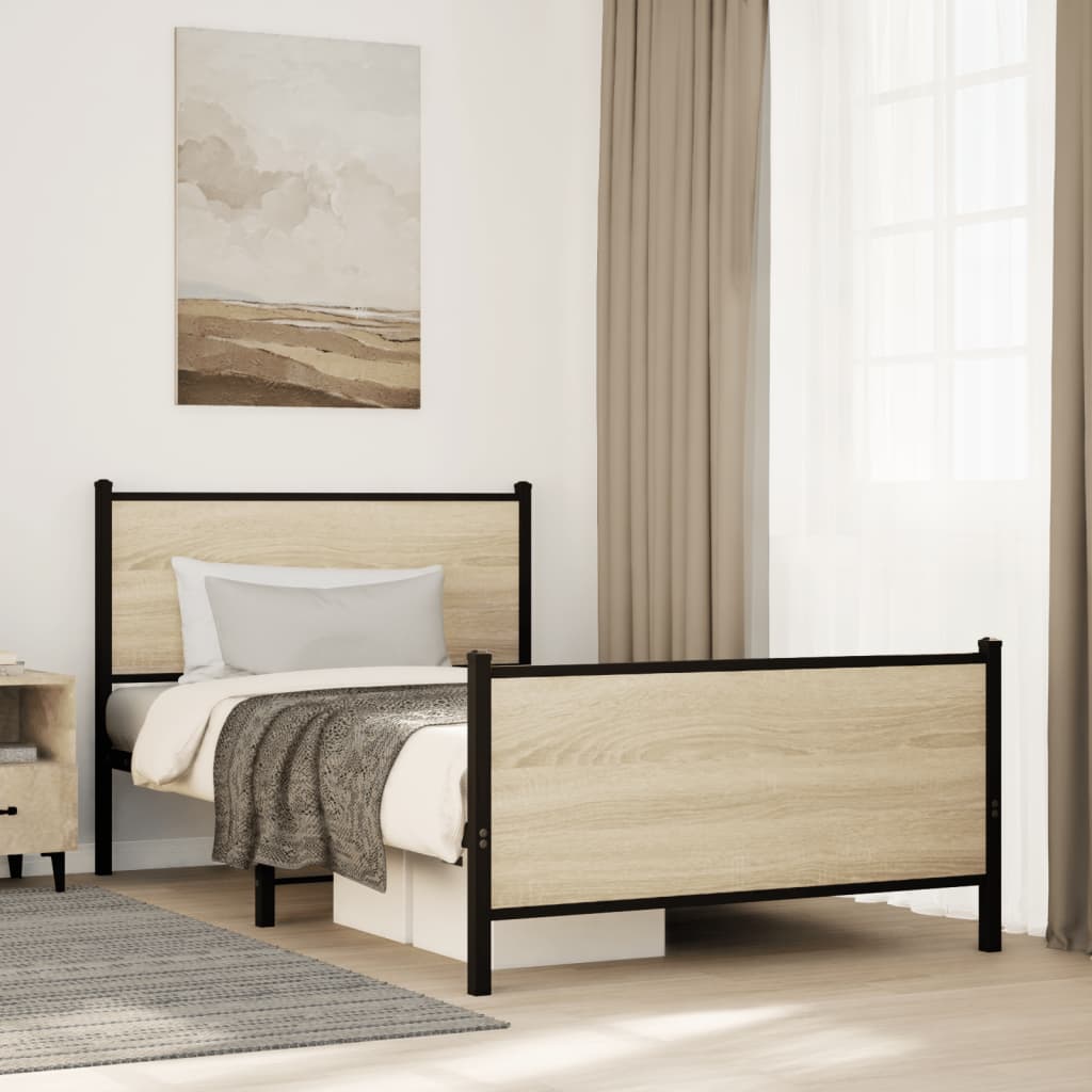 vidaXL Bedframe zonder matras metaal gerookt eikenkleurig 120x200 cm