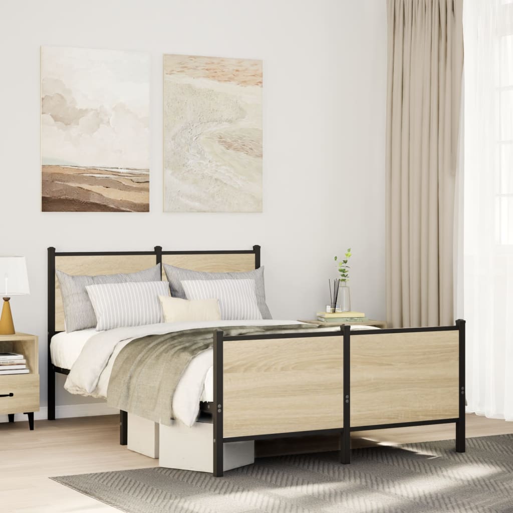 vidaXL Bedframe zonder matras metaal gerookt eikenkleurig 120x200 cm