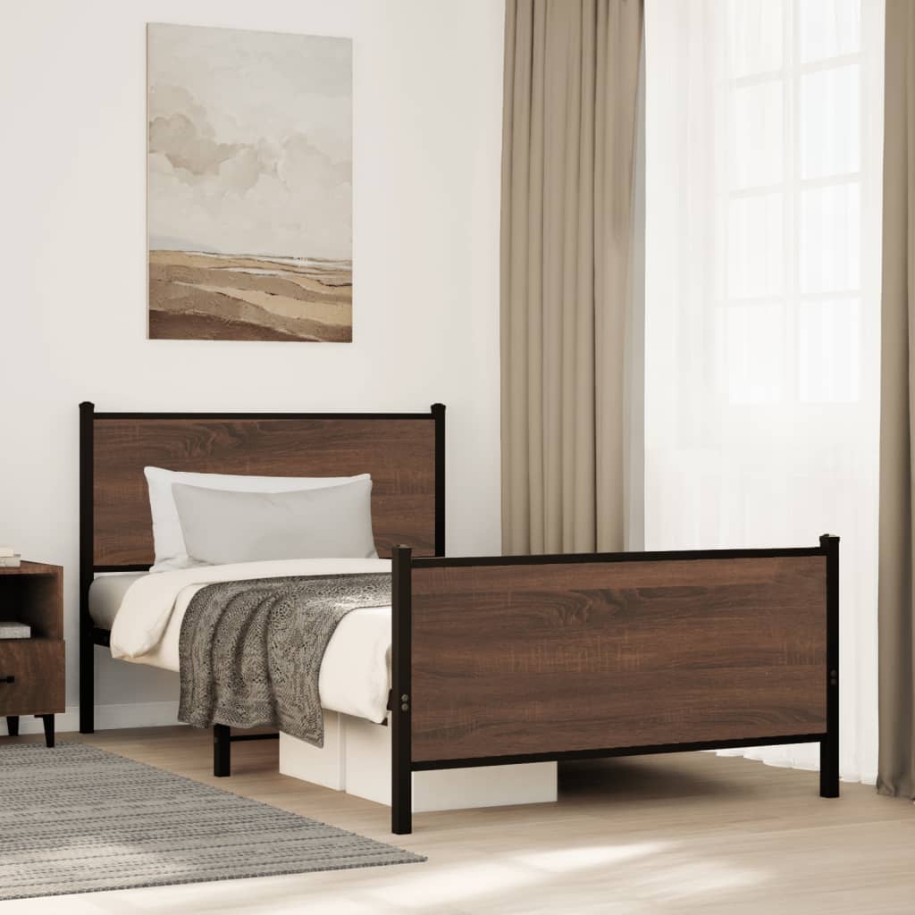 vidaXL Bedframe zonder matras metaal gerookt eikenkleurig 120x200 cm