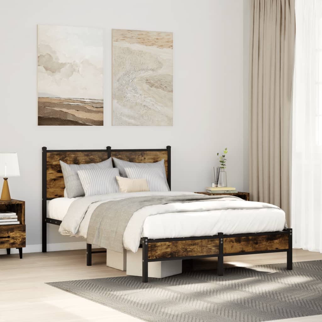 vidaXL Bedframe zonder matras metaal gerookt eikenkleurig 120x200 cm