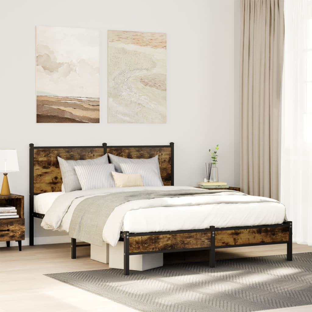 vidaXL Bedframe zonder matras metaal gerookt eikenkleurig 120x200 cm