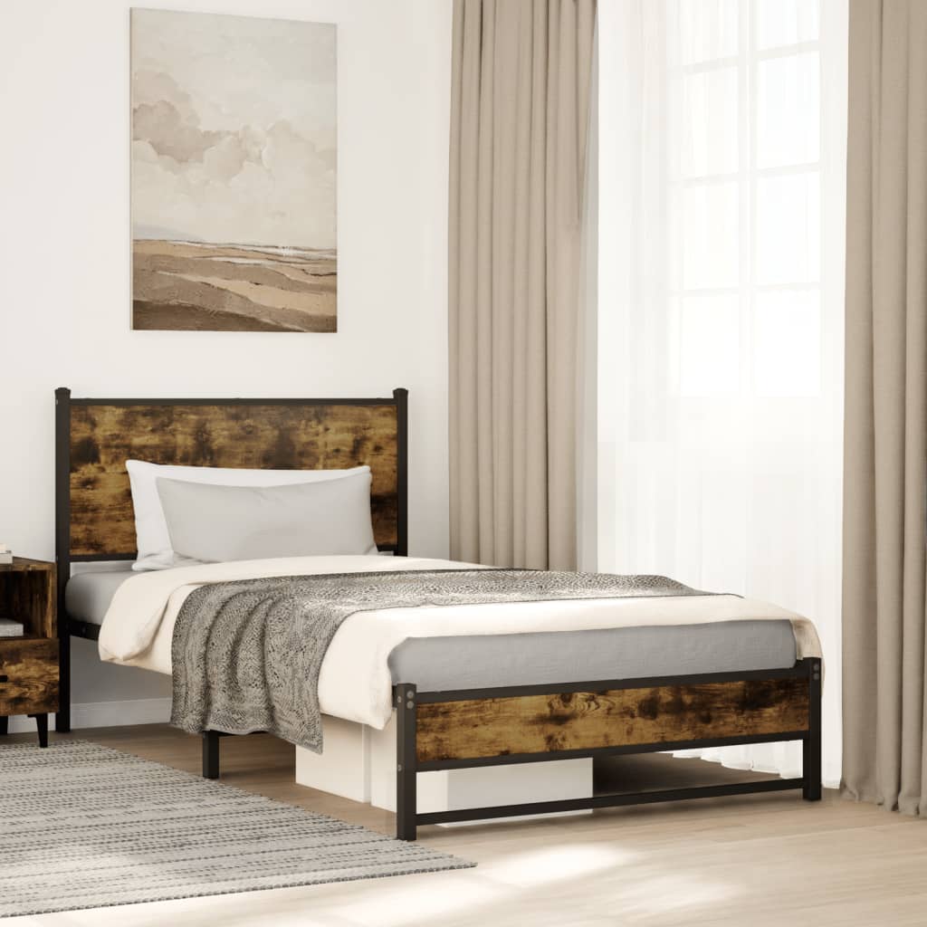 vidaXL Bedframe zonder matras metaal gerookt eikenkleurig 120x200 cm