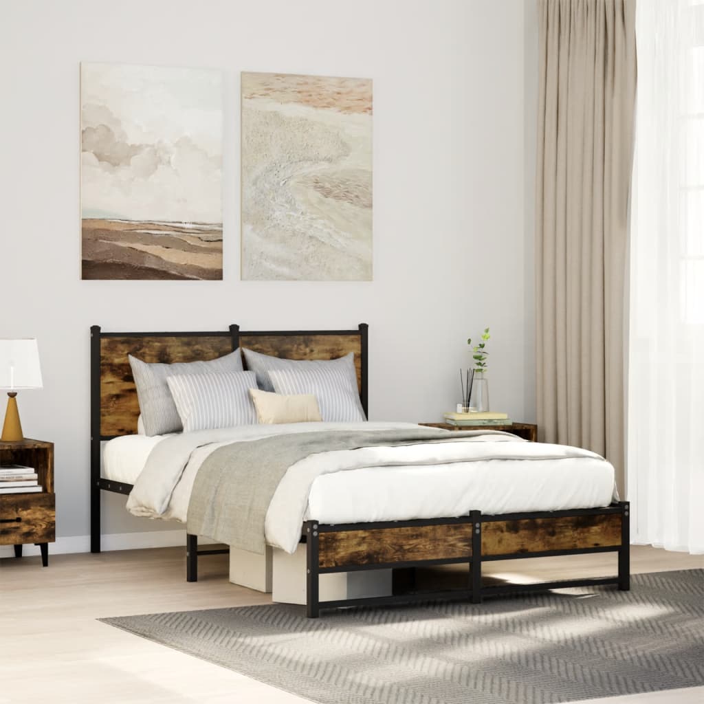 vidaXL Bedframe zonder matras metaal gerookt eikenkleurig 120x200 cm