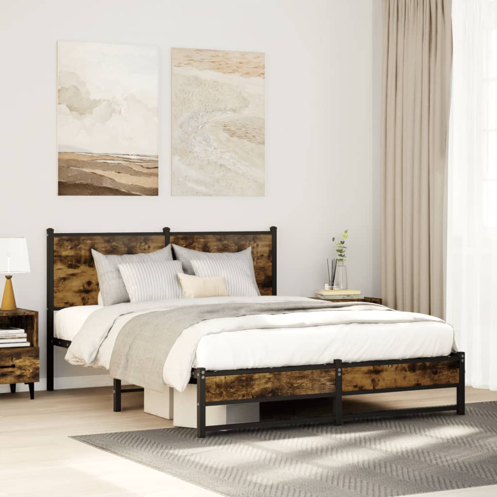 vidaXL Bedframe zonder matras metaal gerookt eikenkleurig 120x200 cm