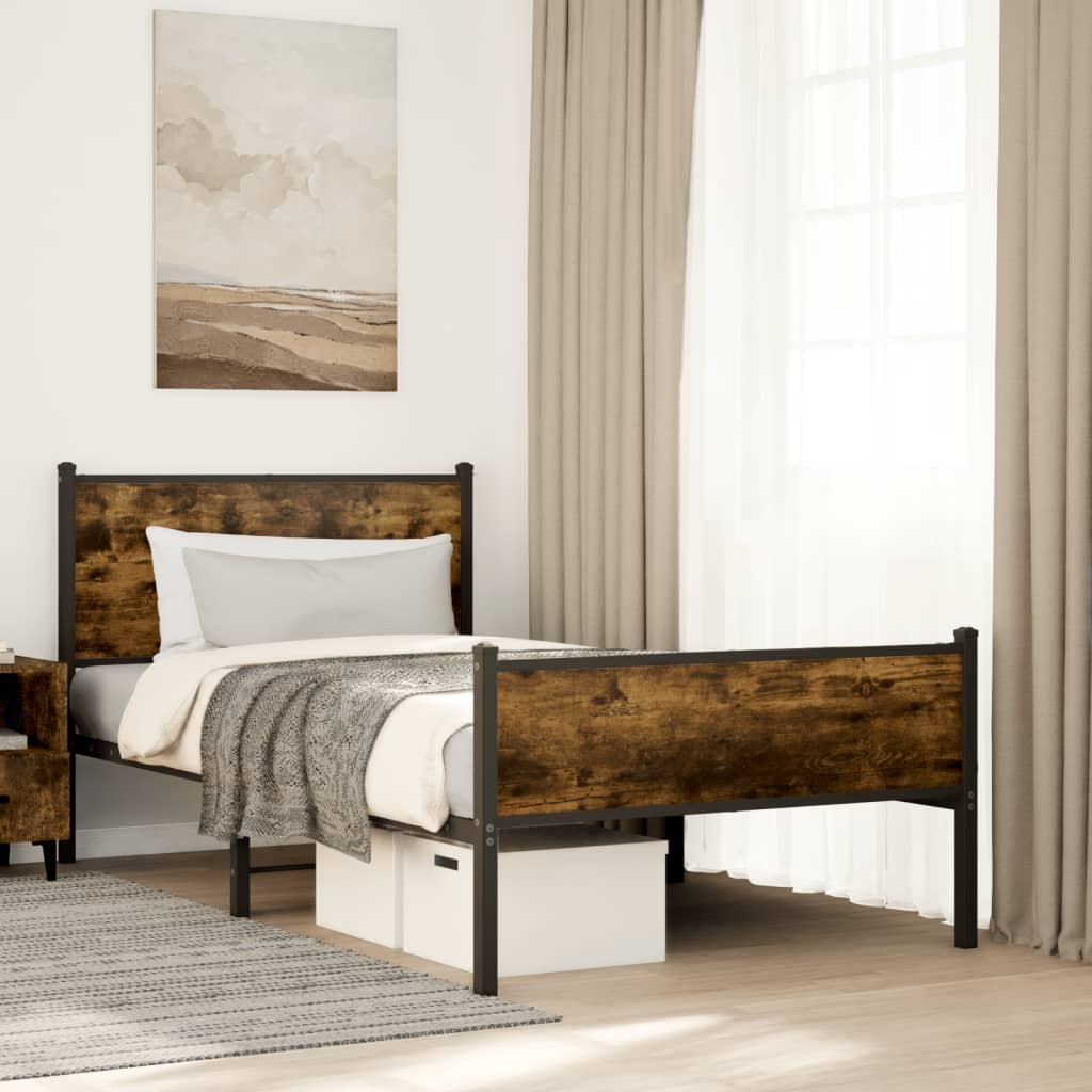 vidaXL Bedframe zonder matras metaal gerookt eikenkleurig 120x200 cm