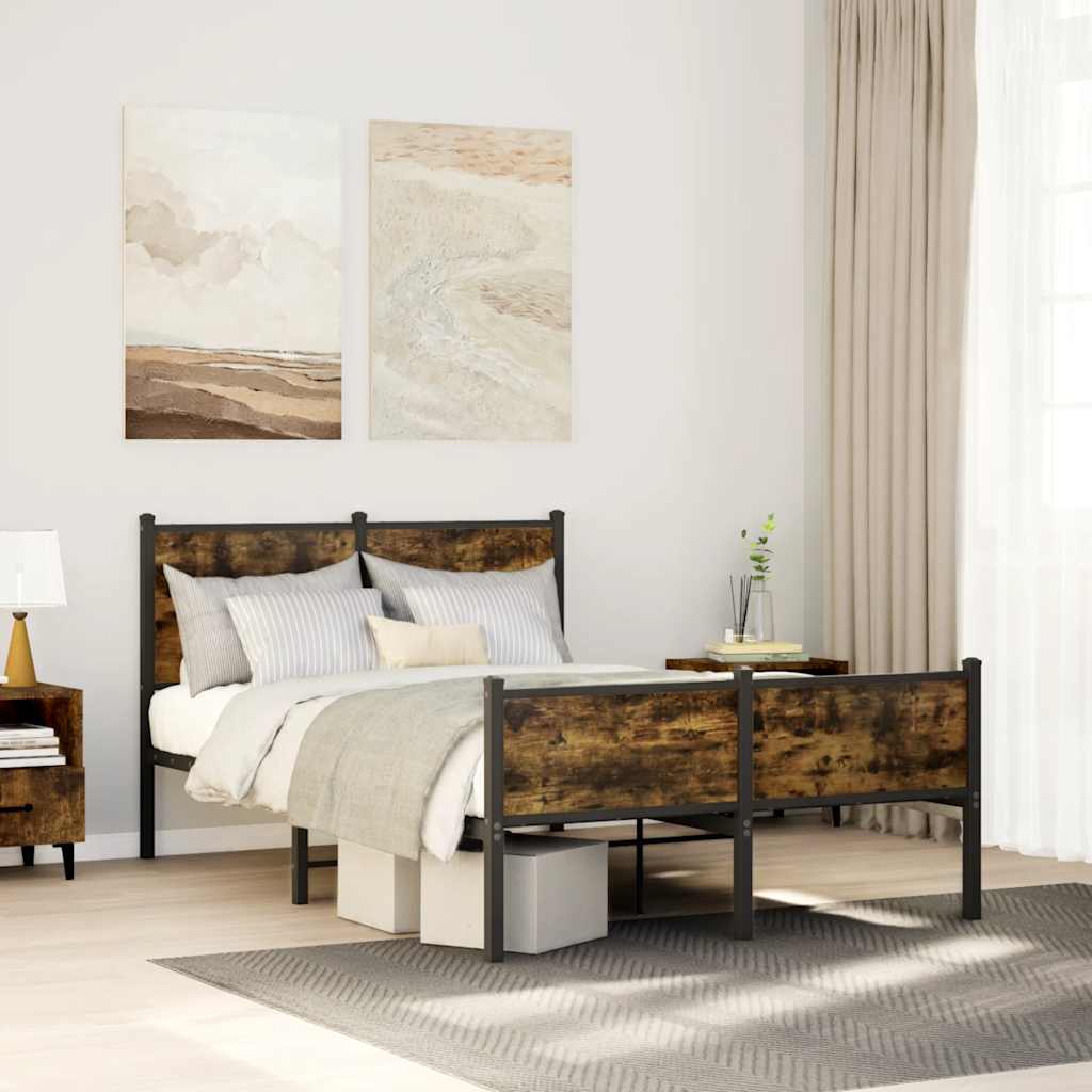 vidaXL Bedframe zonder matras metaal gerookt eikenkleurig 120x200 cm