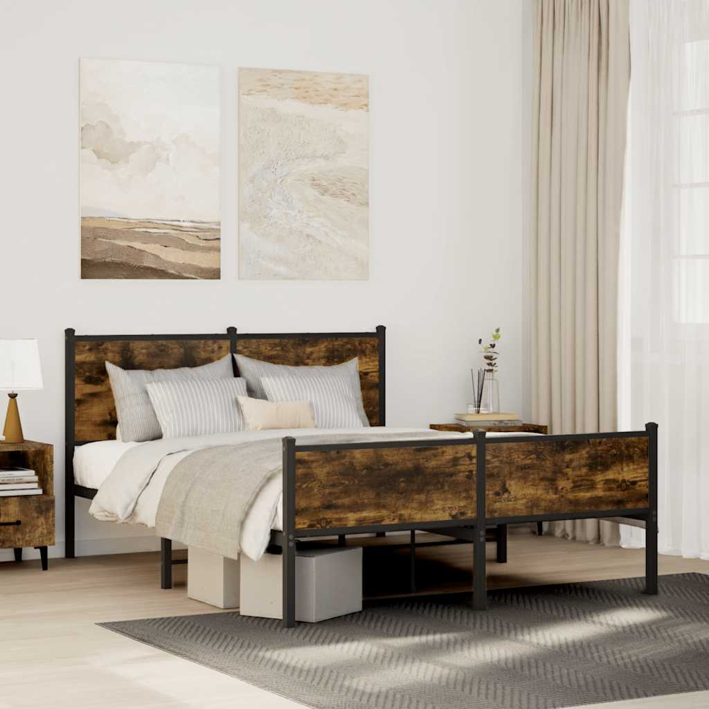 vidaXL Bedframe zonder matras metaal gerookt eikenkleurig 120x200 cm
