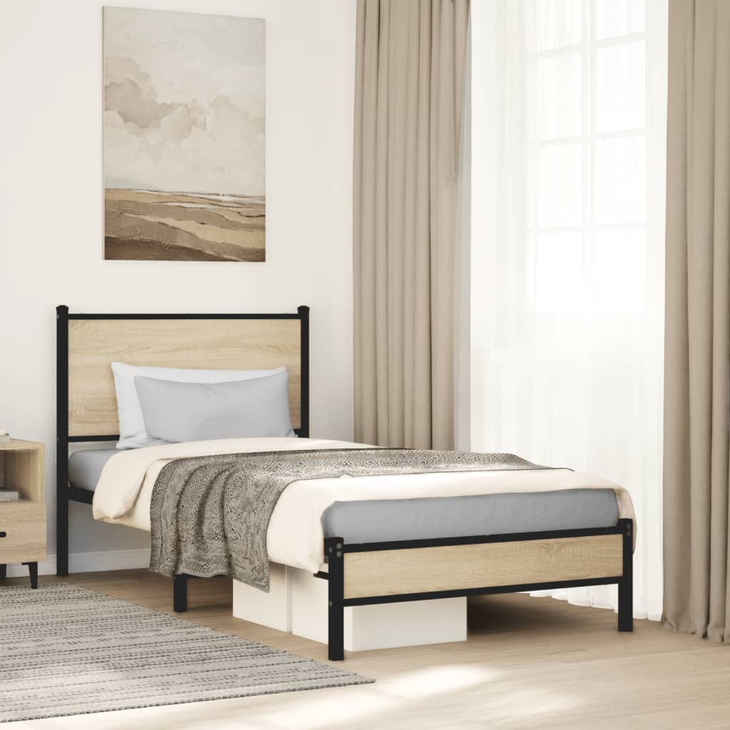 vidaXL Bedframe zonder matras metaal gerookt eikenkleurig 120x200 cm