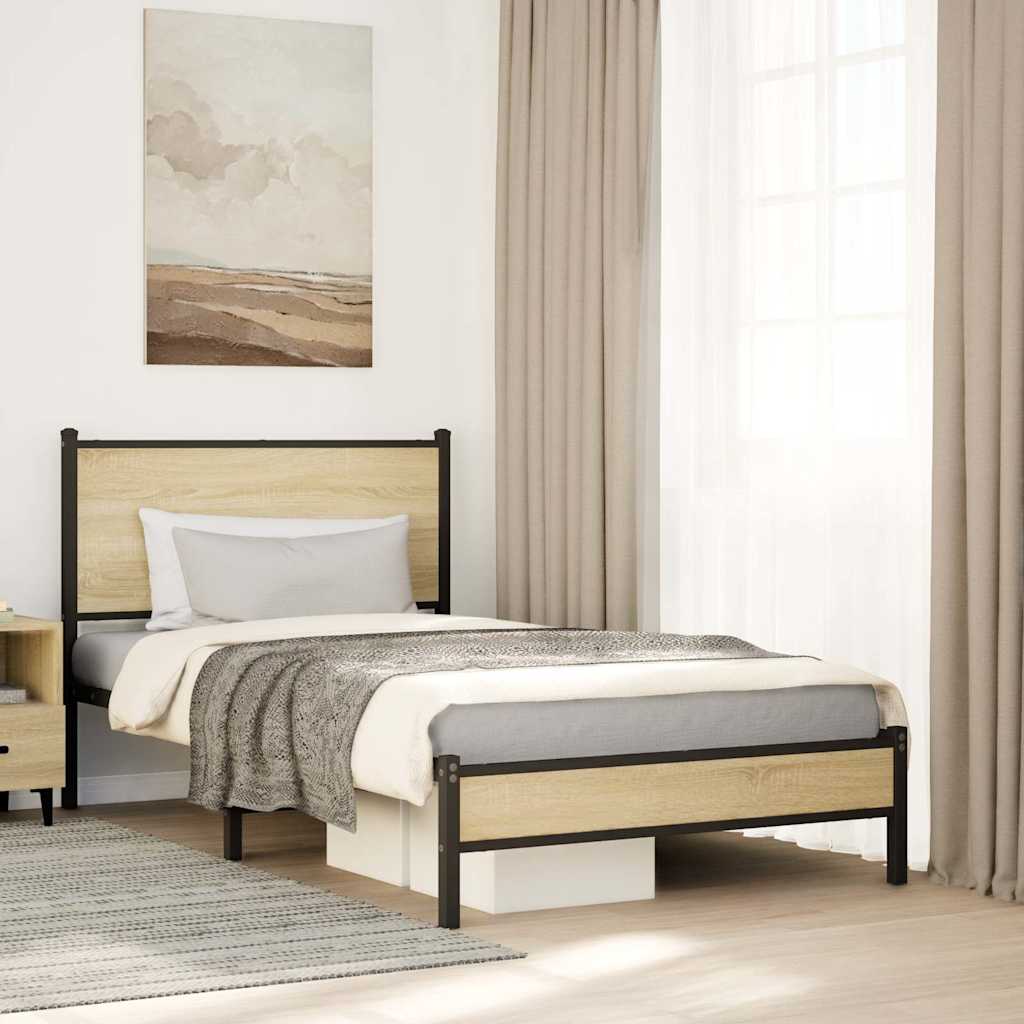 vidaXL Bedframe zonder matras metaal gerookt eikenkleurig 120x200 cm