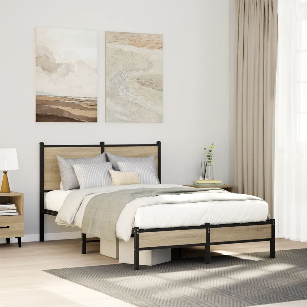 vidaXL Bedframe zonder matras metaal gerookt eikenkleurig 120x200 cm