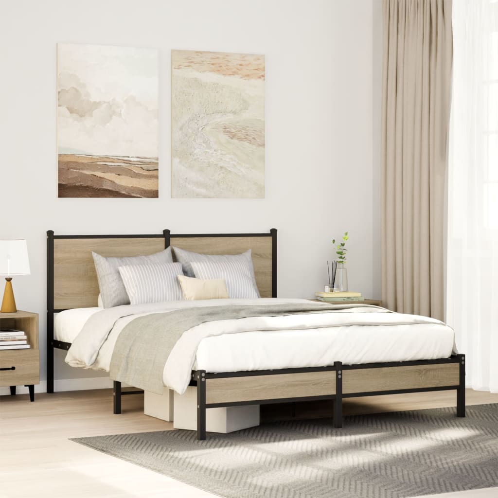 vidaXL Bedframe zonder matras metaal gerookt eikenkleurig 120x200 cm