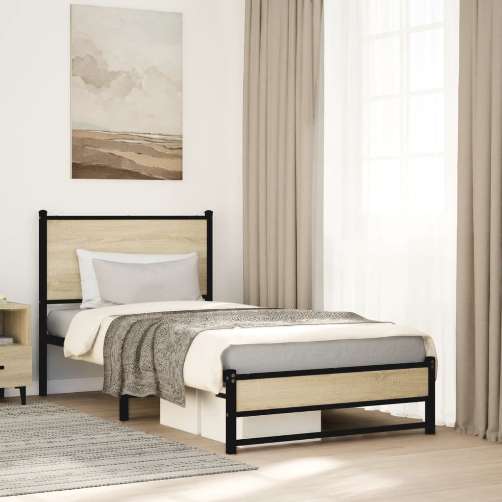 vidaXL Bedframe zonder matras metaal gerookt eikenkleurig 120x200 cm