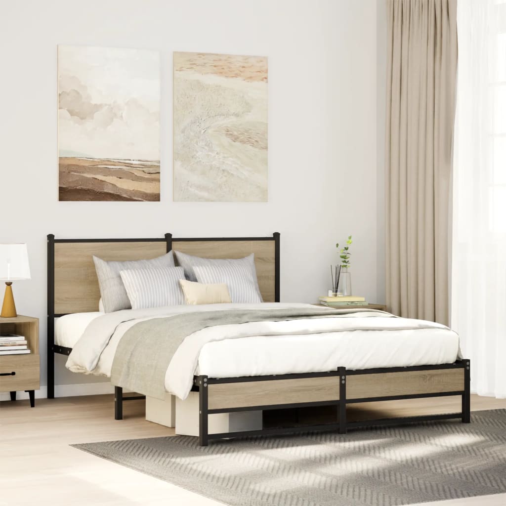 vidaXL Bedframe zonder matras metaal gerookt eikenkleurig 120x200 cm