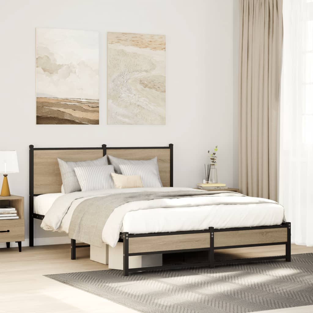 vidaXL Bedframe zonder matras metaal gerookt eikenkleurig 120x200 cm