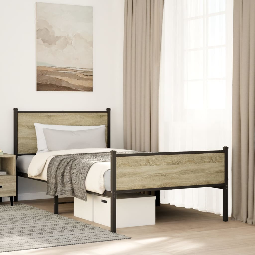 vidaXL Bedframe zonder matras metaal gerookt eikenkleurig 120x200 cm