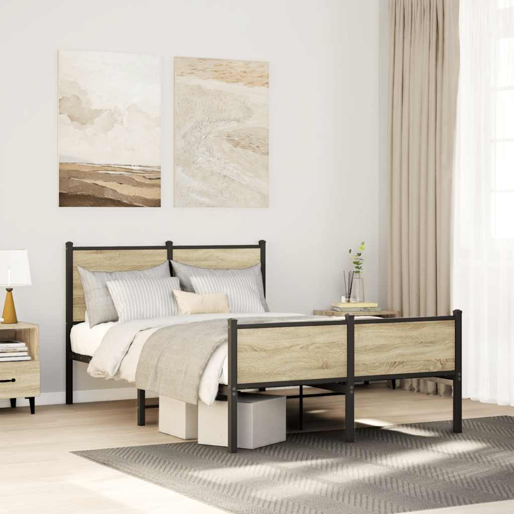 vidaXL Bedframe zonder matras metaal gerookt eikenkleurig 120x200 cm