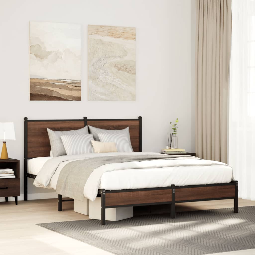 vidaXL Bedframe zonder matras metaal gerookt eikenkleurig 120x200 cm