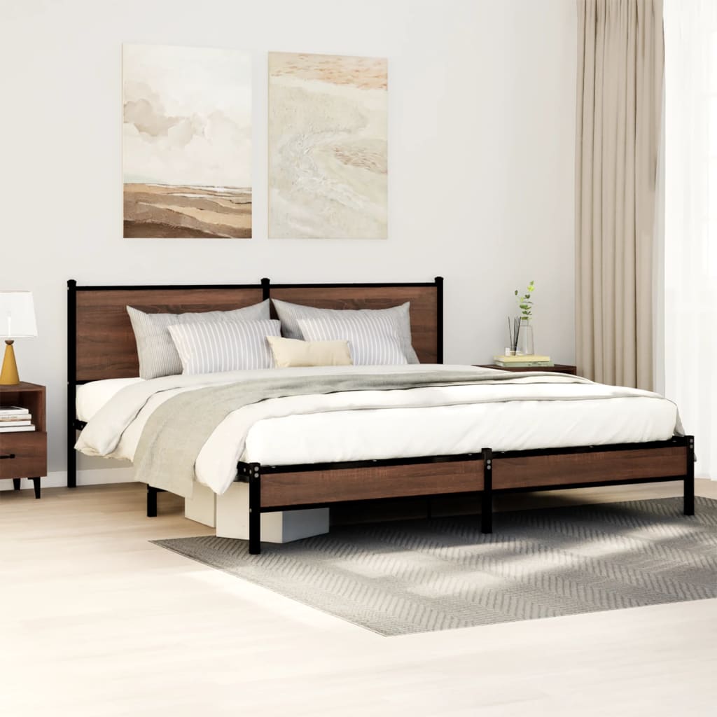 vidaXL Bedframe zonder matras metaal gerookt eikenkleurig 120x200 cm