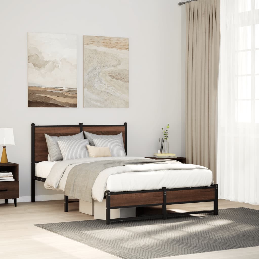 vidaXL Bedframe zonder matras metaal gerookt eikenkleurig 120x200 cm